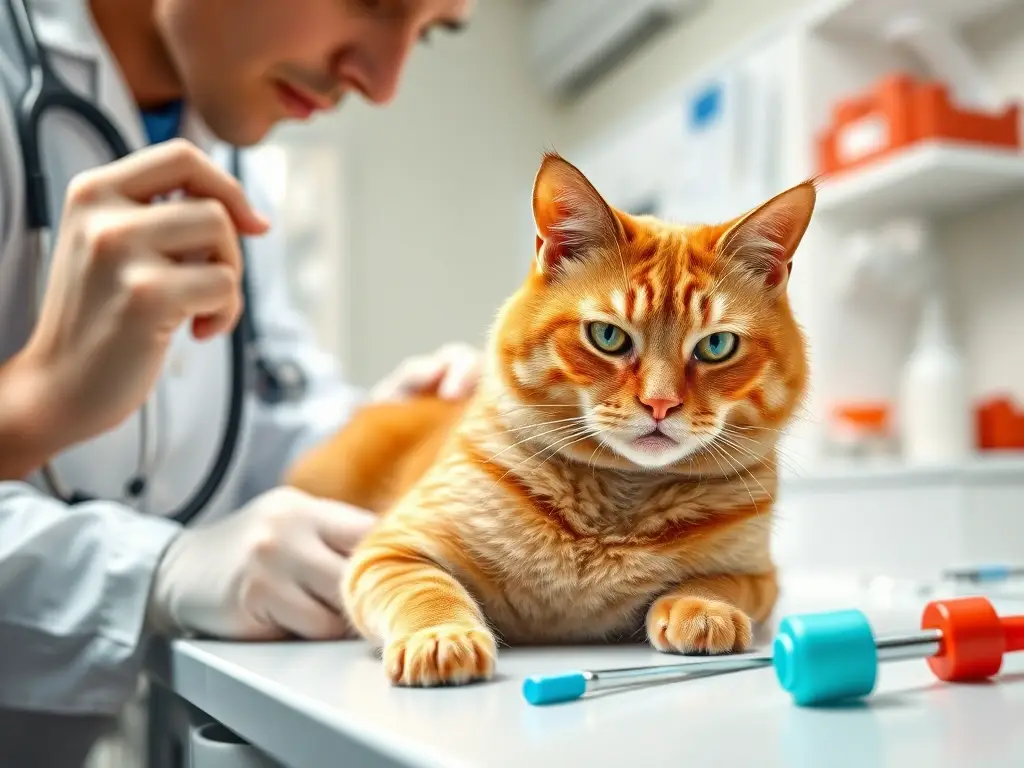 Un veterinario examina un gato con preocupación