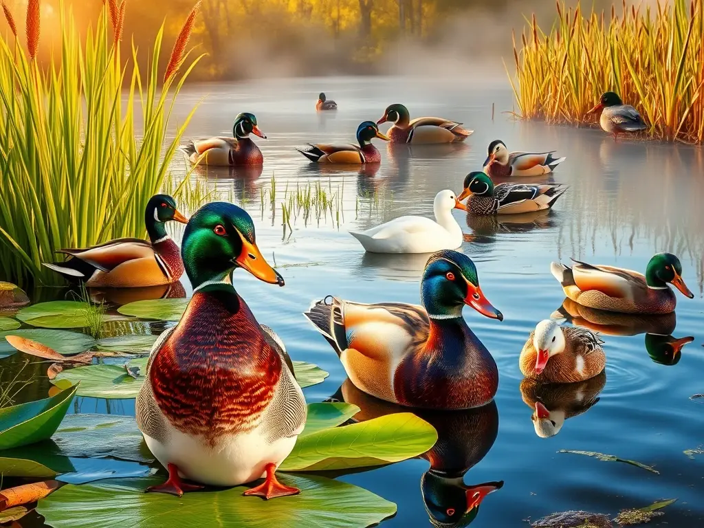Diversas patos en hábitats naturales