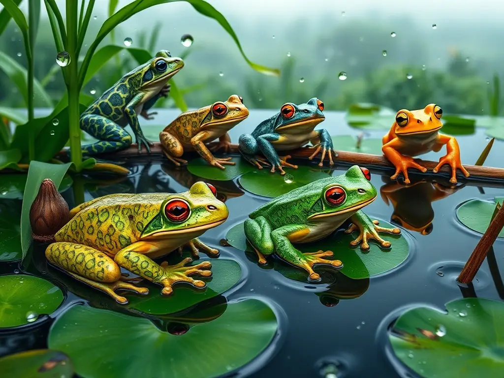 Fotografía realista de ranas en un paisaje en armonía