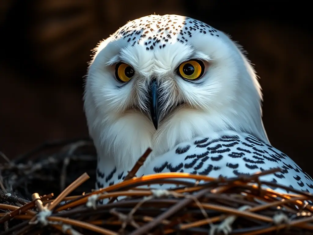 Impresionante retrato del búho de Nieve cautivo con luz solar