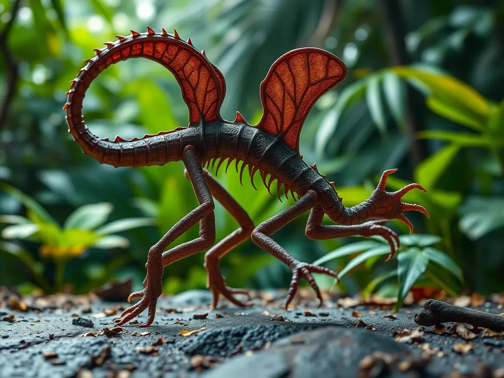 Imagen realista de un Scincomorpha moviendo con elegancia en un bosque tropical