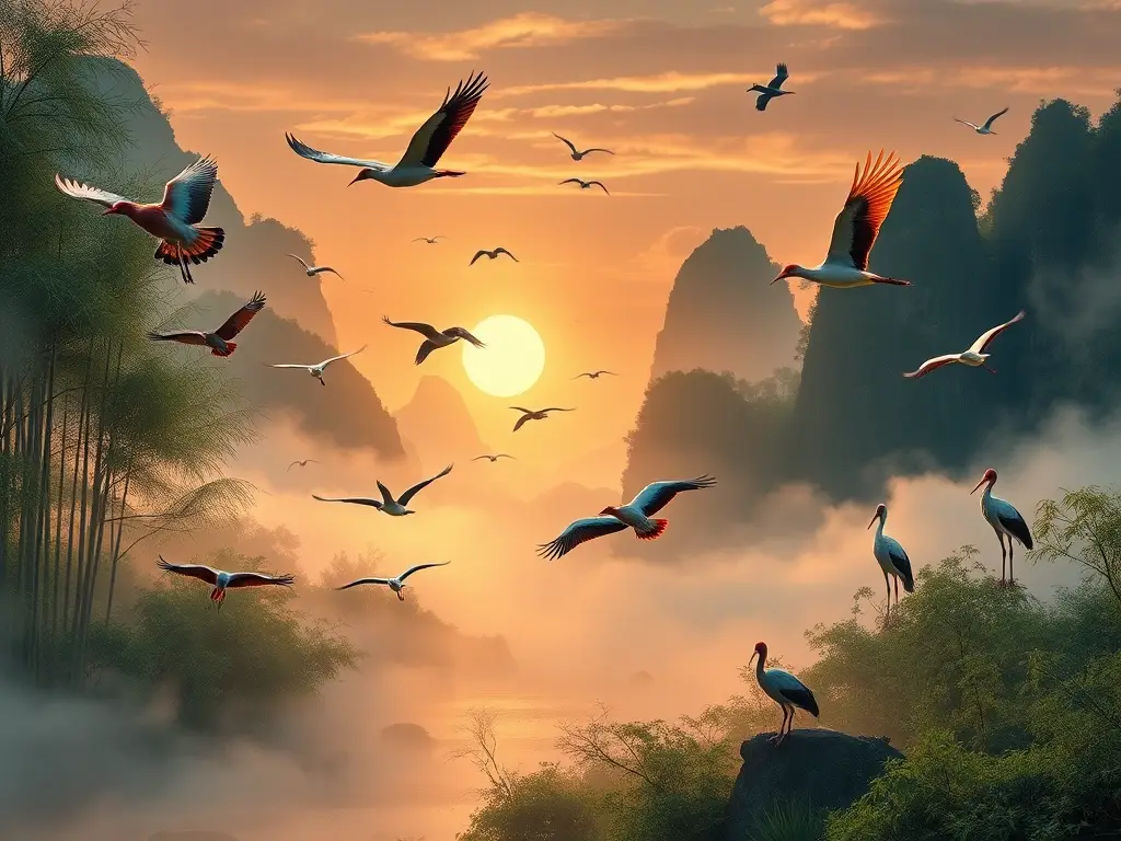 Portada fotorealista de aves chinas amenazadas