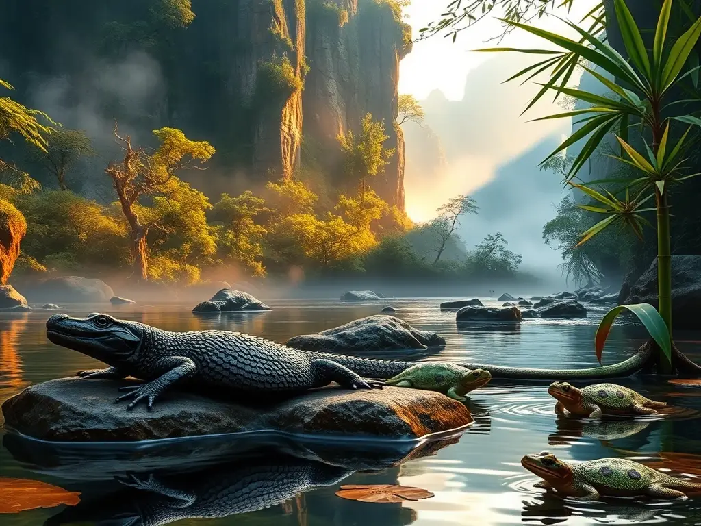 Bosque kárstico chino al amanecer, fauna rara