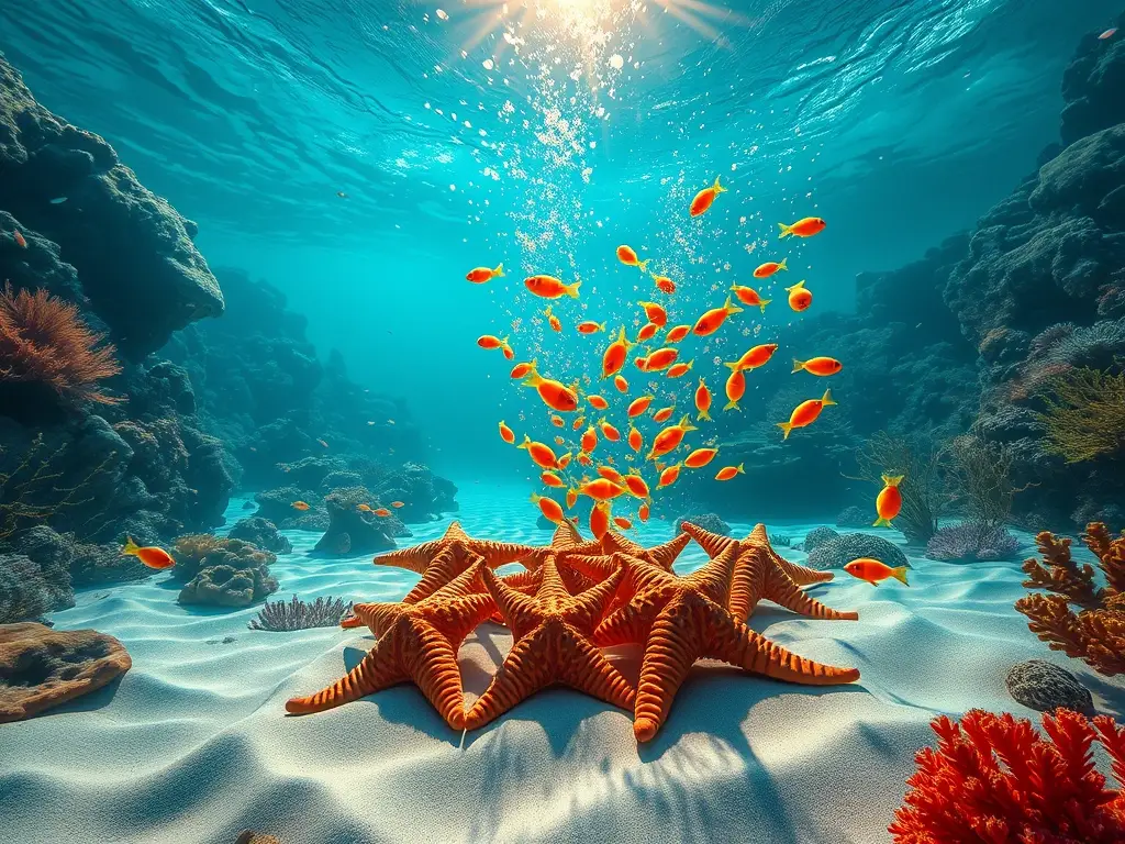 Estrella de mar reproduce huevos en arrecife