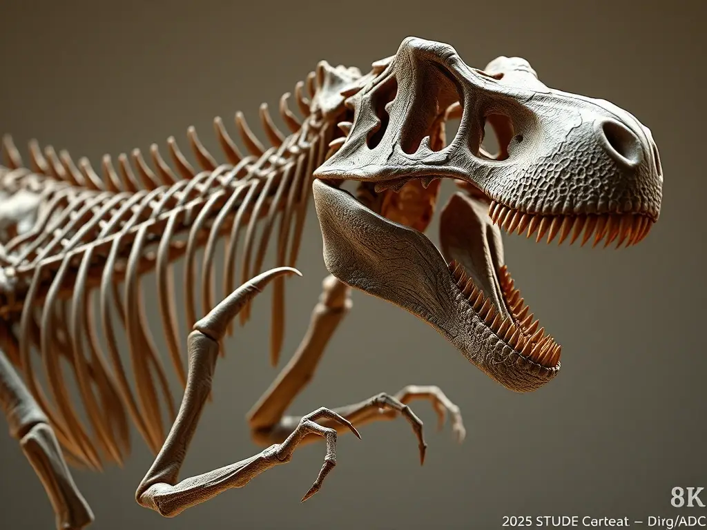 Imagen realista de un esqueleto de T. rex con textura detallada