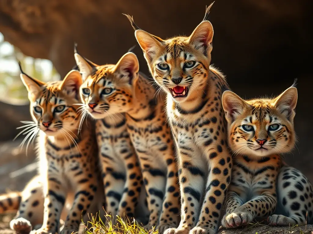 Imagen realista de felinos africanos majestuosos, con detalles impecables