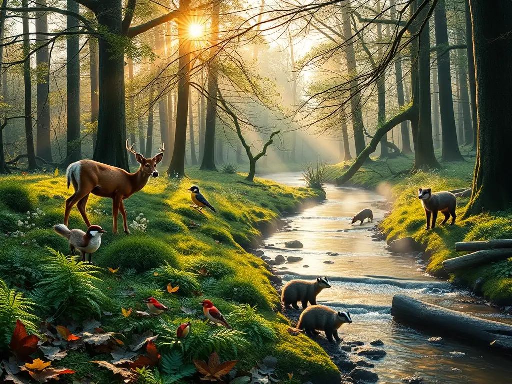 Bosque sereno, fauna diversa, conservación esencial