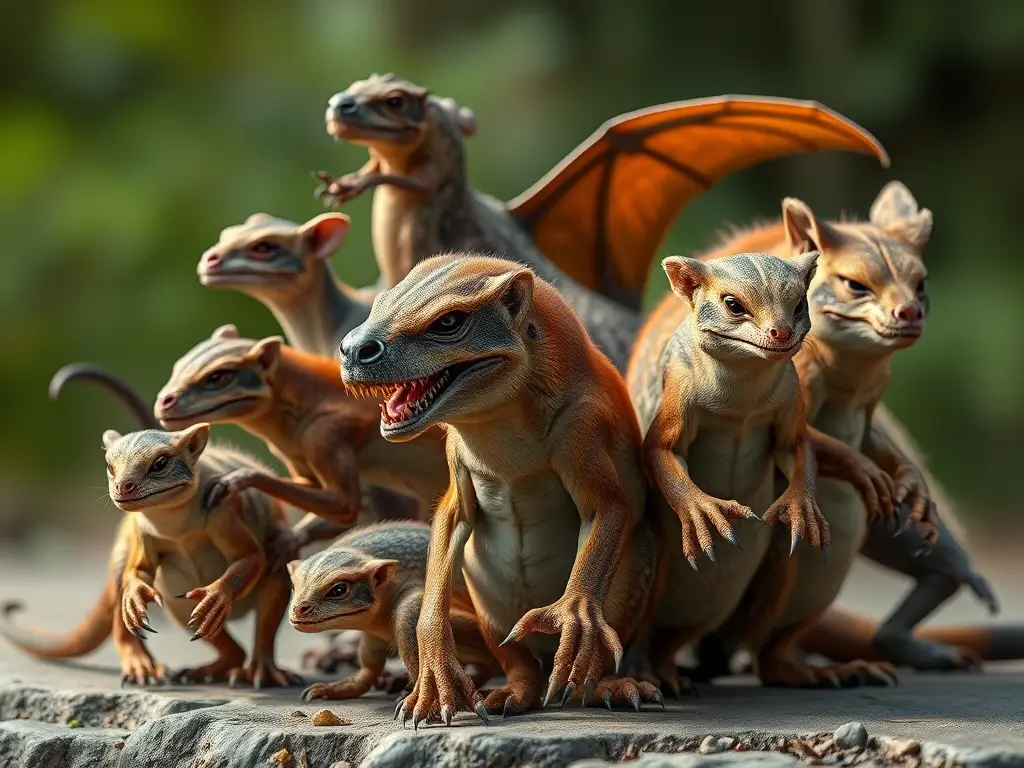 Imagen realista de fauna de clima templado con morfología y adaptaciones