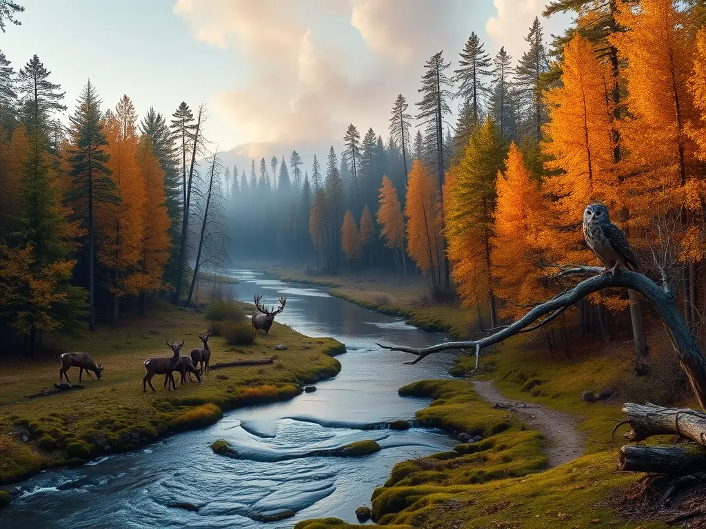 Bosque al amanecer, fauna, fuego y contaminación