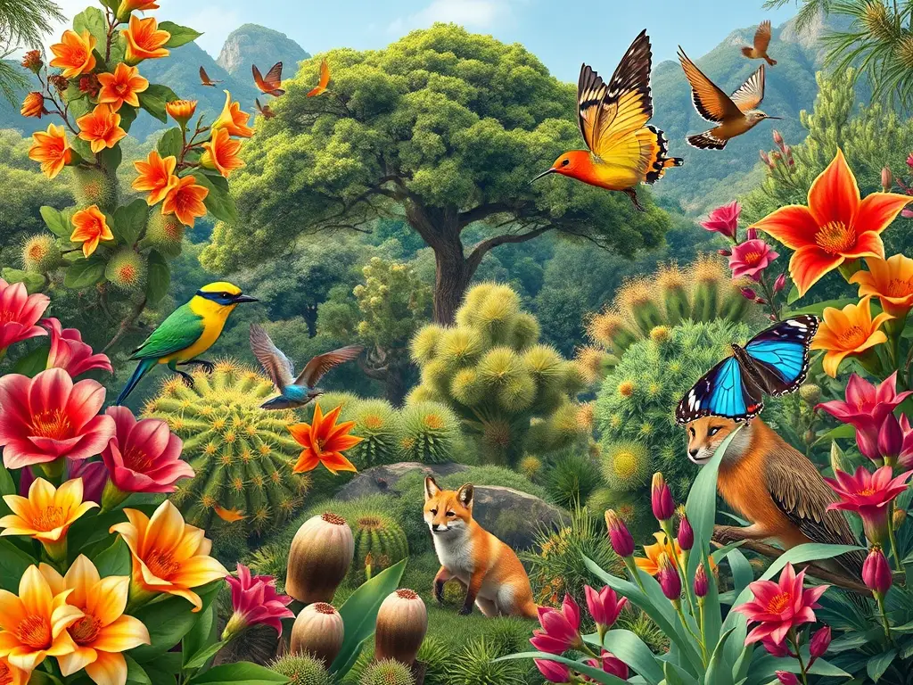 Ilustración 8K realista de flora y fauna en Puebla
