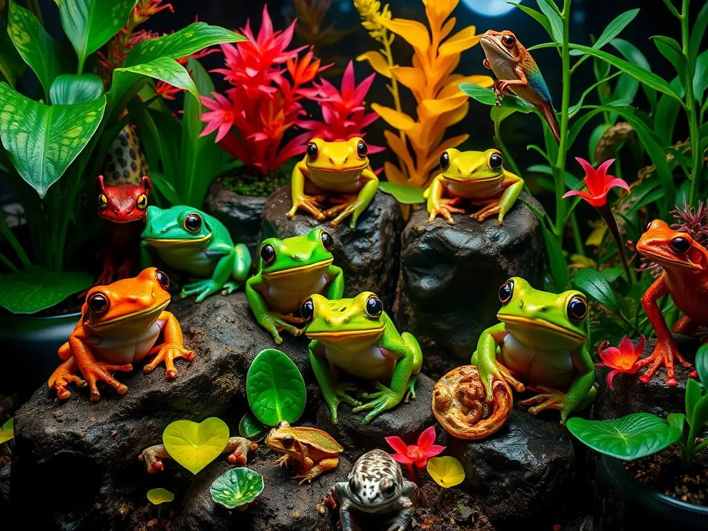 Imagen de un arreglo colorido de raros con terrarios
