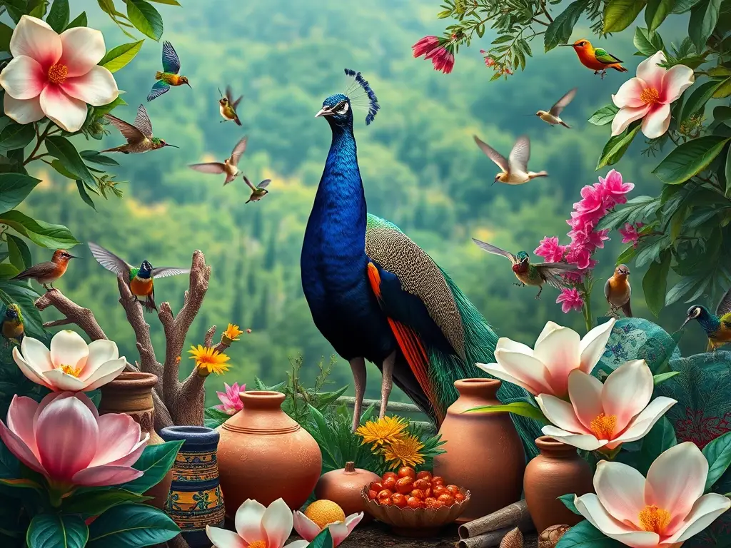 Un retrato realista de la fauna y flora de Puebla con un pavo real
