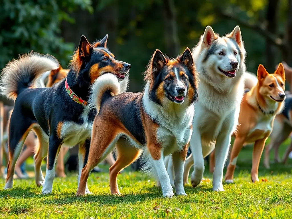 Un retrato fotográfico de perros de razas variadas en un show FCI