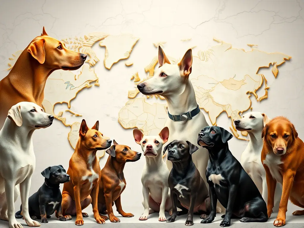 Un retrato surrealista de razas de perros con un mensaje cultural global