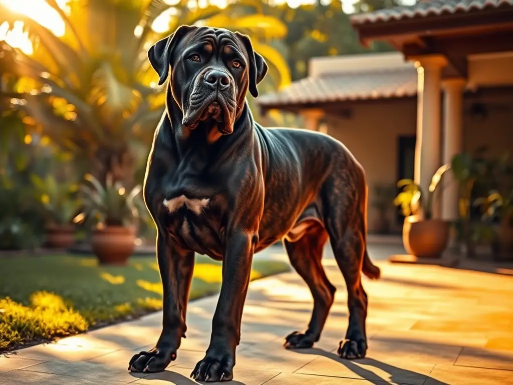 Majestuoso Fila Brasileiro en patio soleado
