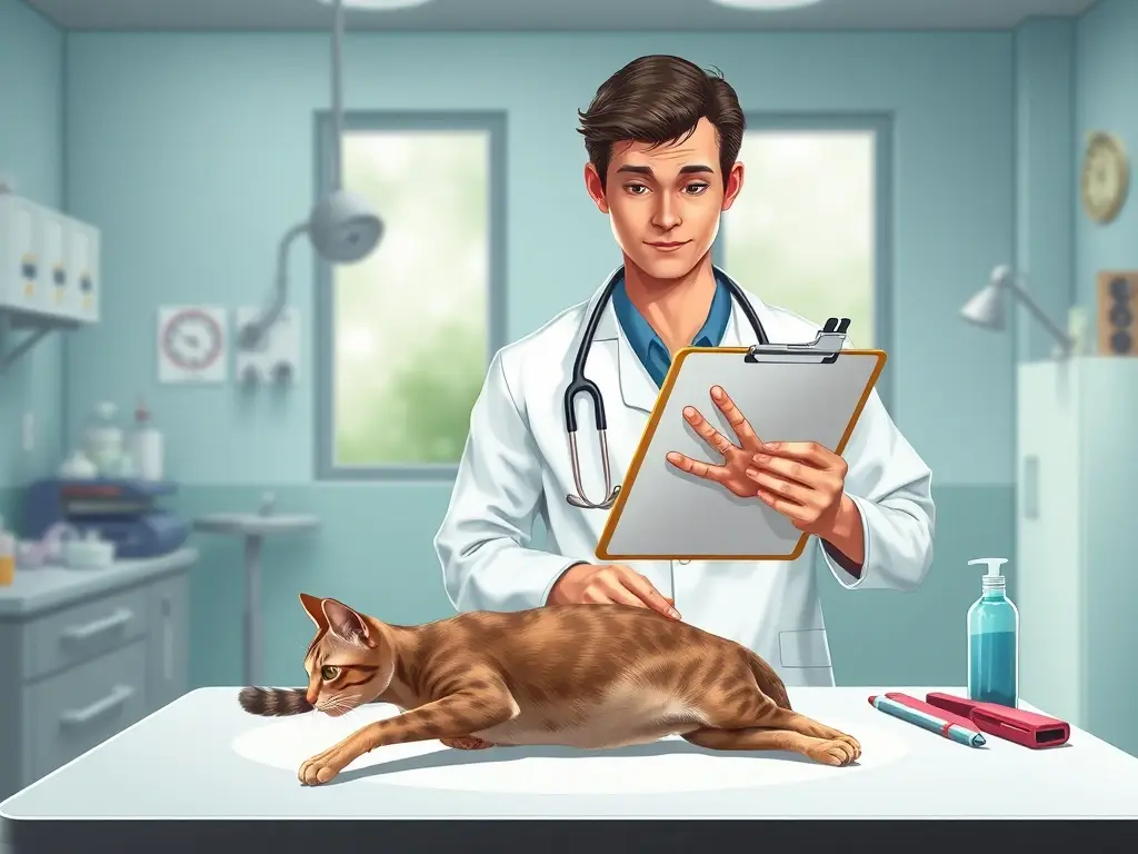 Ilustración realista de veterinario con un gato