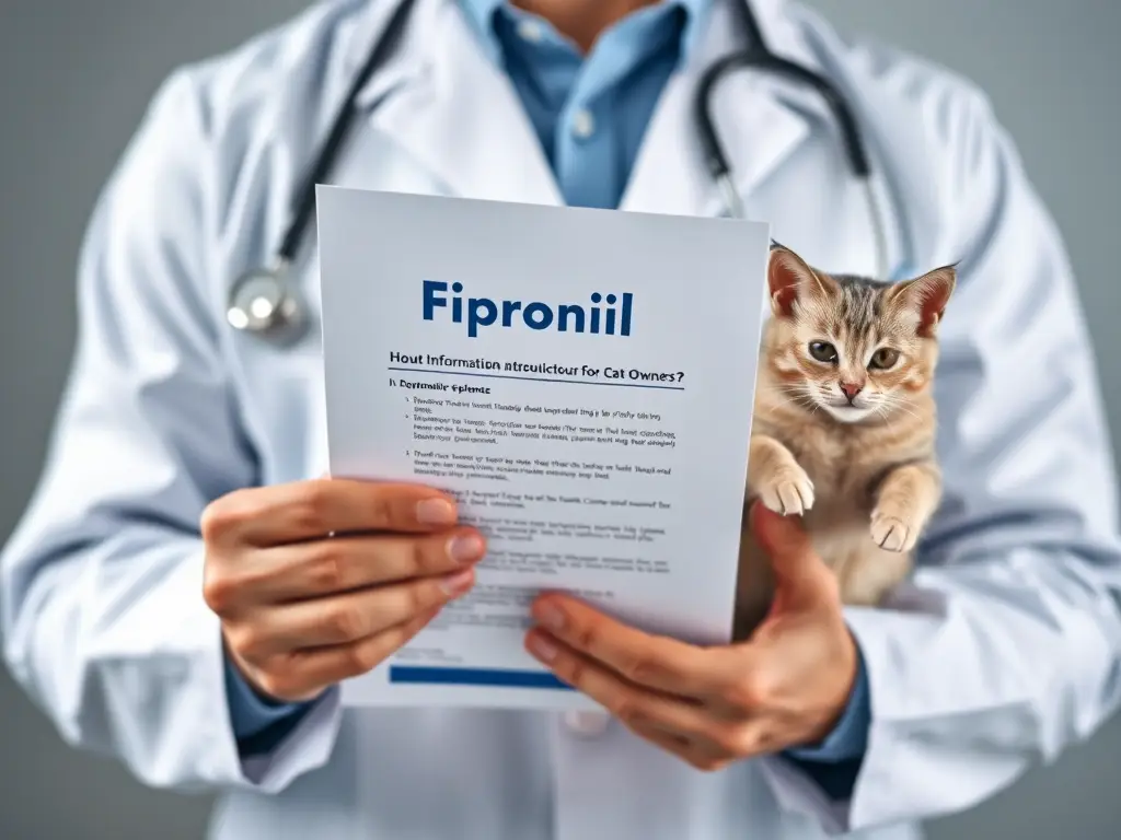 Imagen realista de un veterinario presentando Fipronil a cat owners