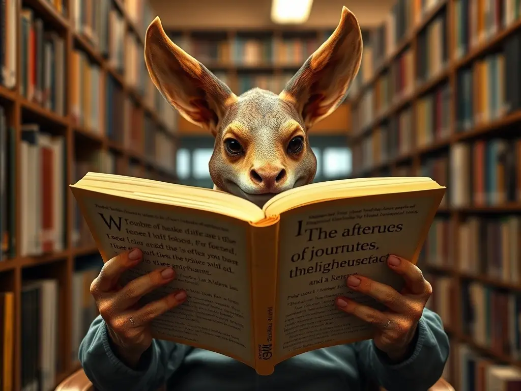 Foto realista, alta resolución, persona leyendo libros en biblioteca, sin distorsiones