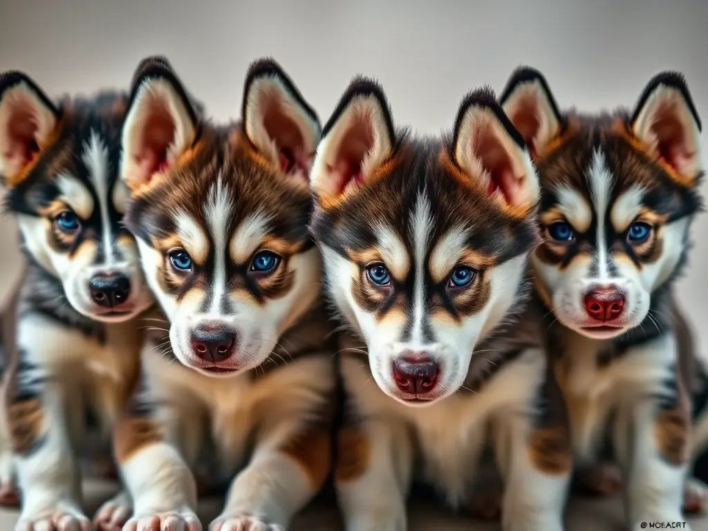 Fotografía realista de cachorros Husky con una mirada acogedora