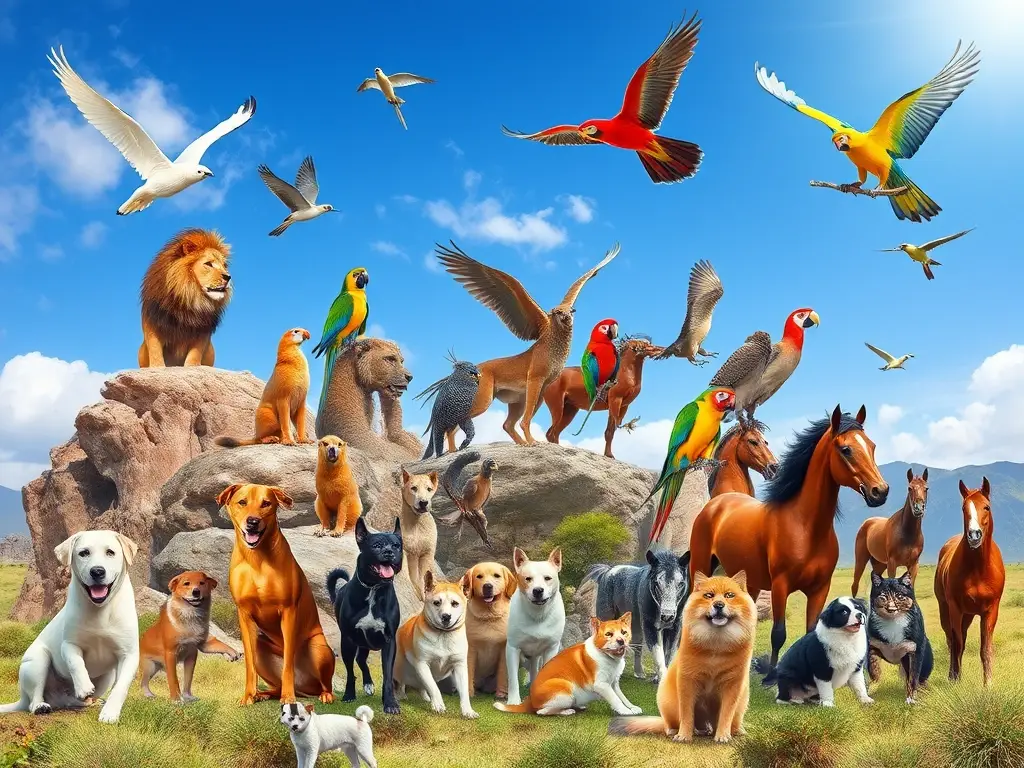 Foto realista de animales diversos en un paisaje vibrante