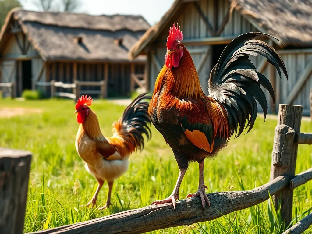 Dos majestuosos gallos Shamo en campo