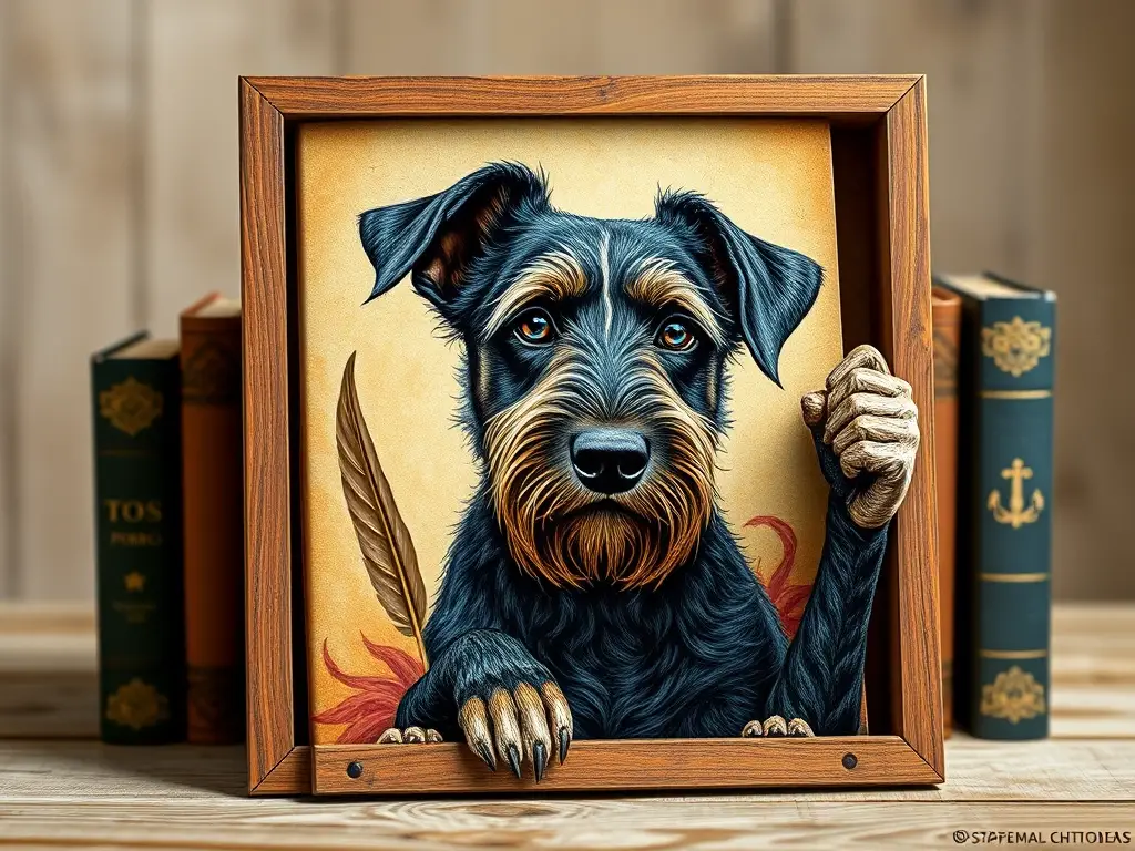 Un retrato realista de un perro español en una caja rústica