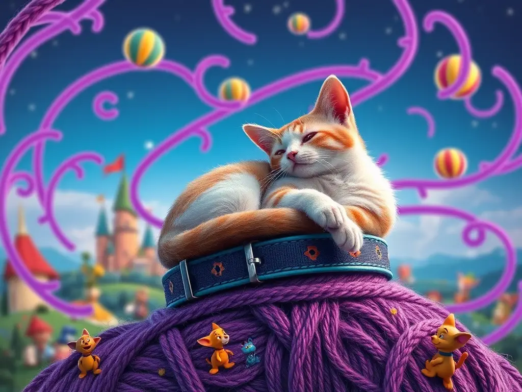 Un gato Disney con collar, rodeado de fantasía