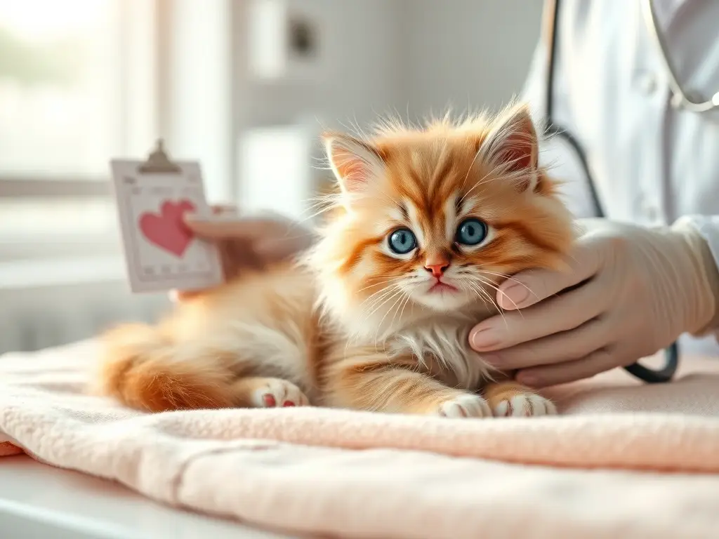 Veterinario examina tiernamente al gatito persa