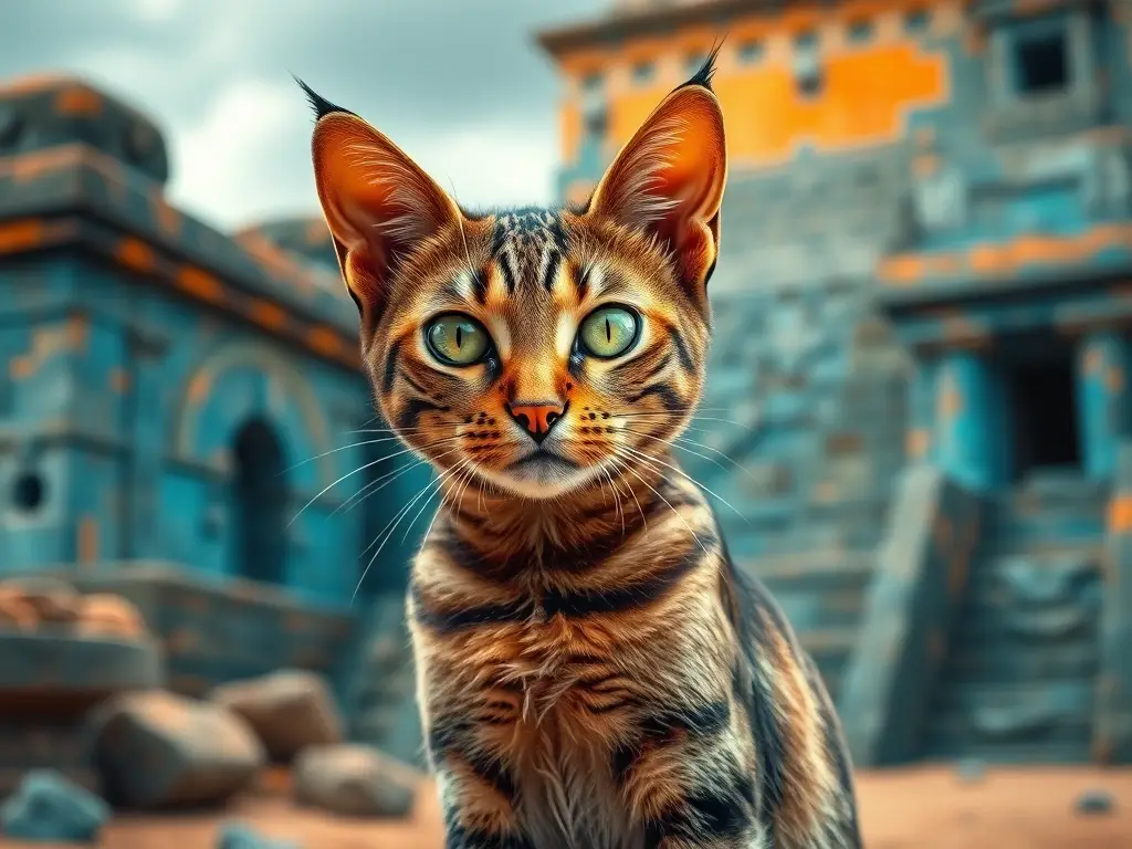 Un retrato magistral de gato tabbie mágico con aura mística