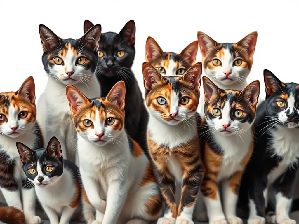 Imagen de gatos con colores de calico, realista y en alta resolución