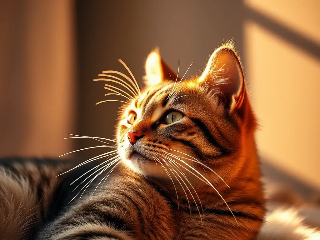 Un cat tabby majestuoso en una luz doradita