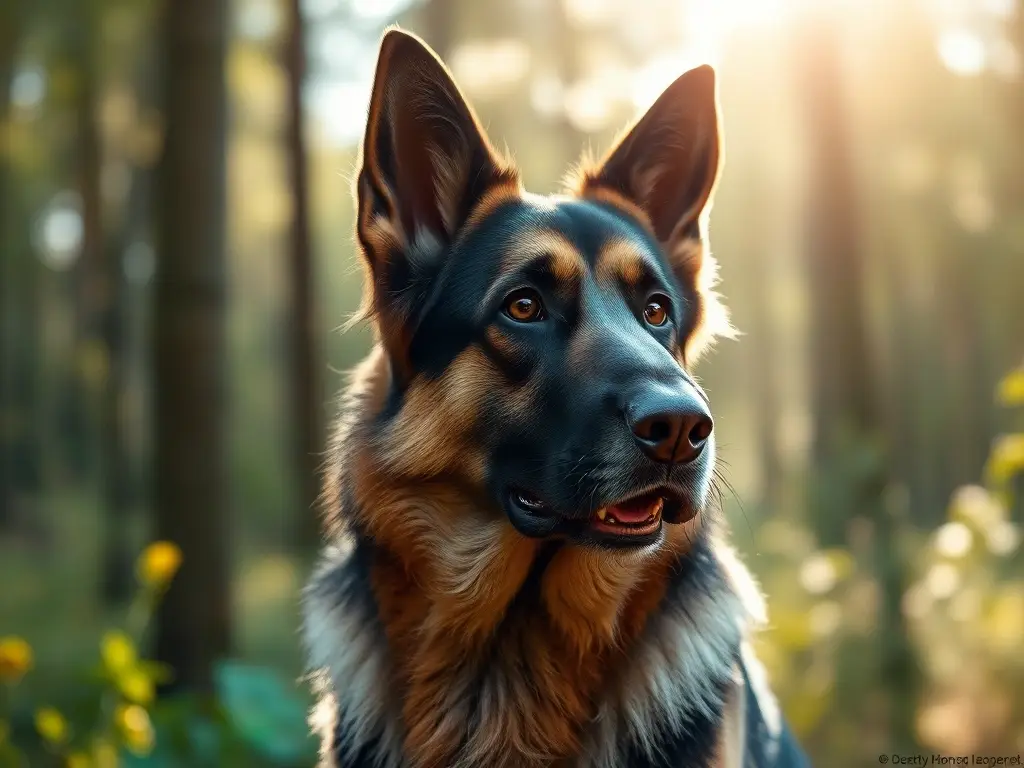 Un retrato fotorealista de un perro alemán majestuoso y detalladamente ambientado