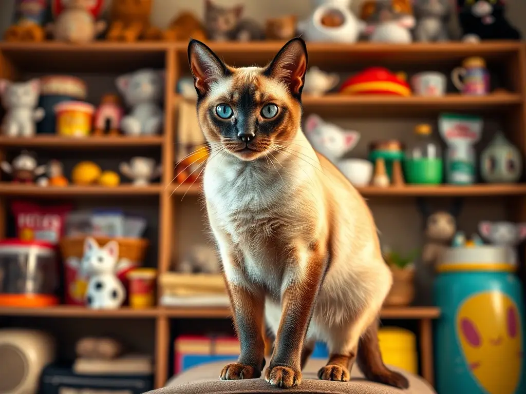 Un gata majestuosa, con pelaje dorado y azul