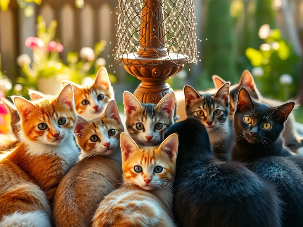 Una obra de arte con felinos en un jardín soleado
