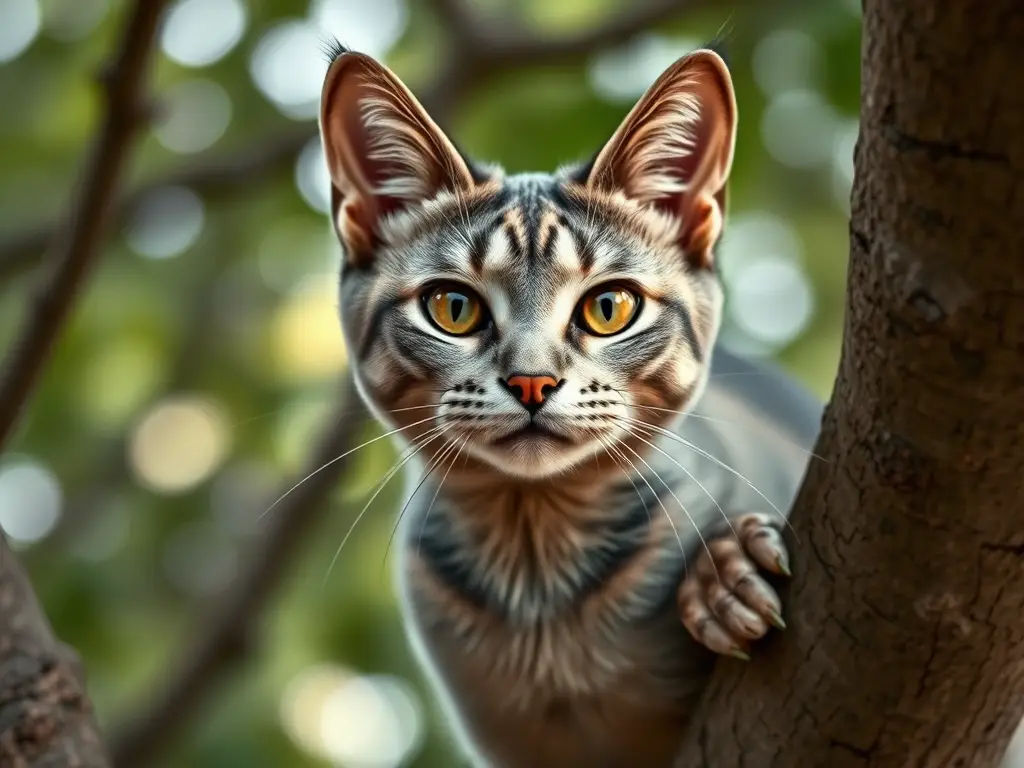Un retrato realista e hiperdetallado de un gato Korat con una sonrisa serena, mirando al espectador