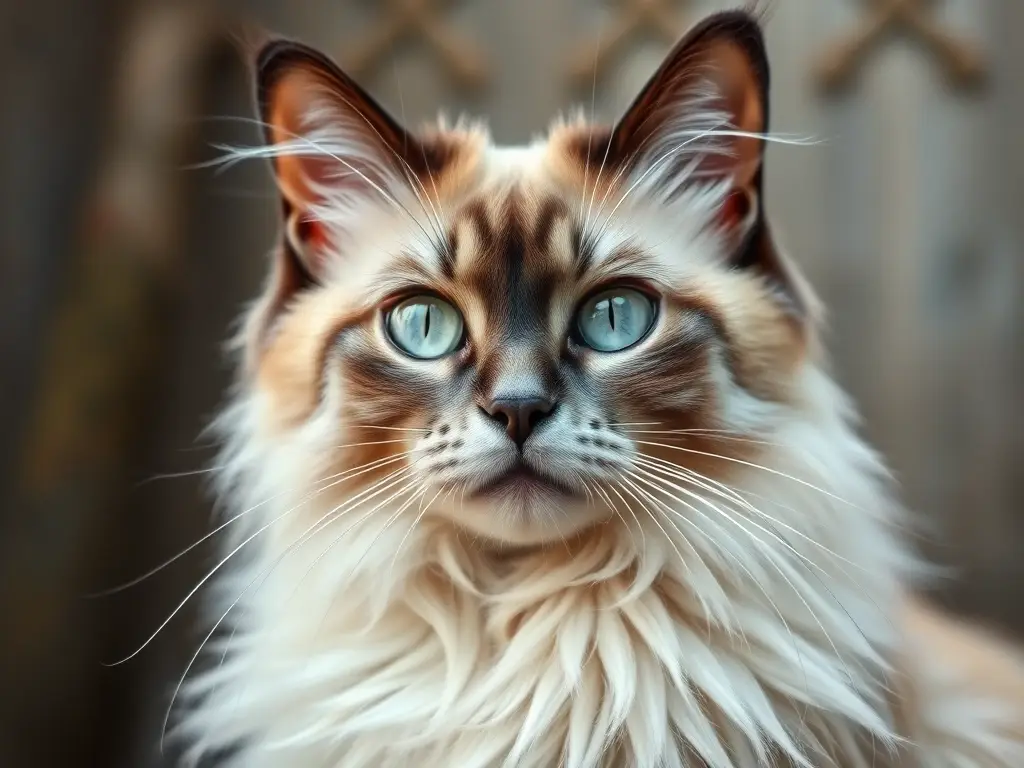 Una fotografía realista de un gato Siamese con fur de Nebelung