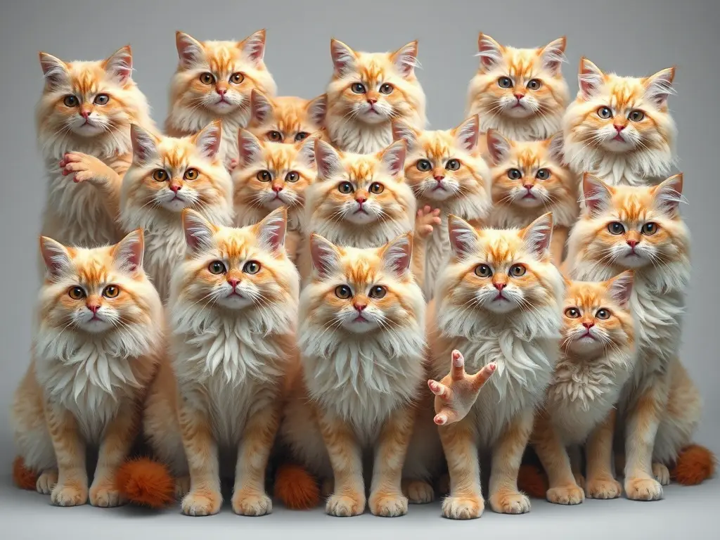 Fotografía realista de doce gatos Selkirk Rex majestuosos