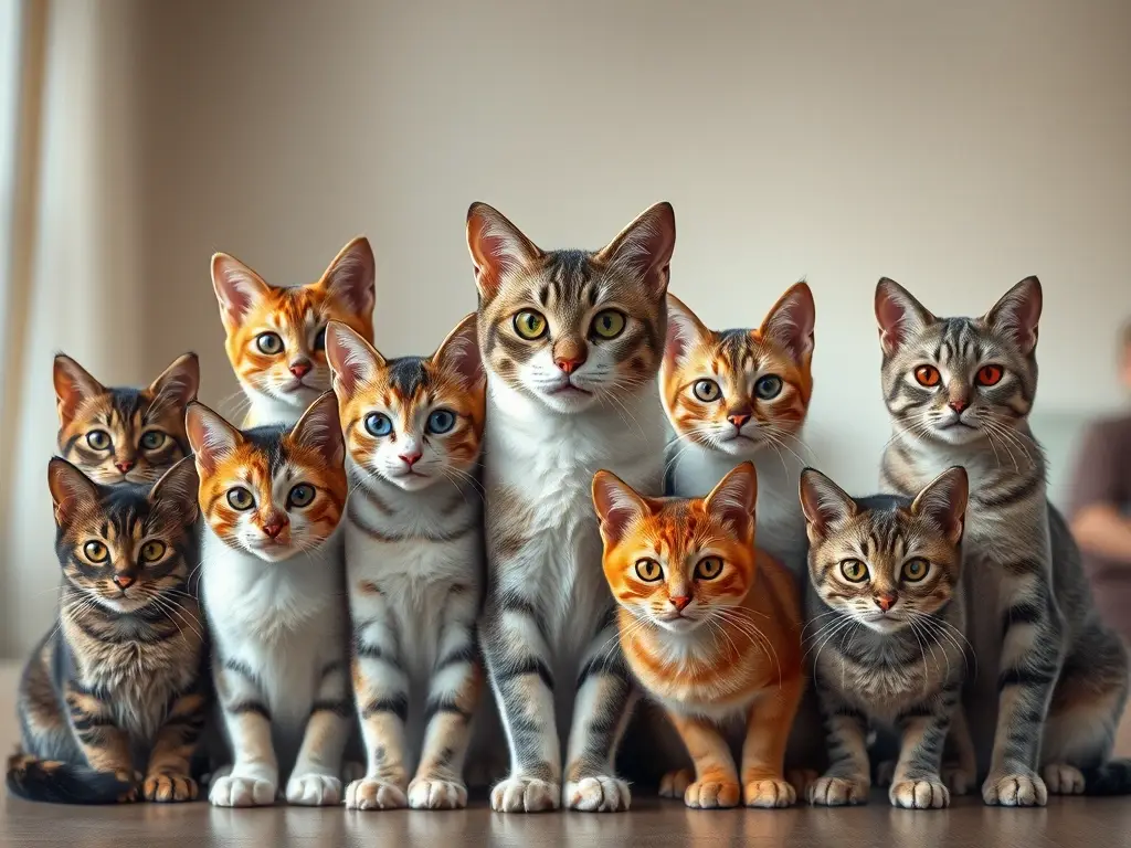 Cover realístico con 12 gatos de razas grandes