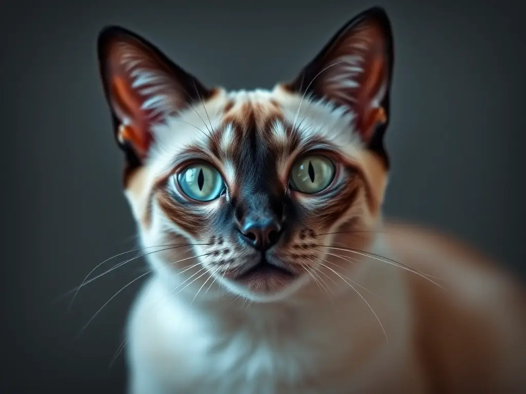 Un retrato fotorealista de un gato siamés, sin elementos artificiales