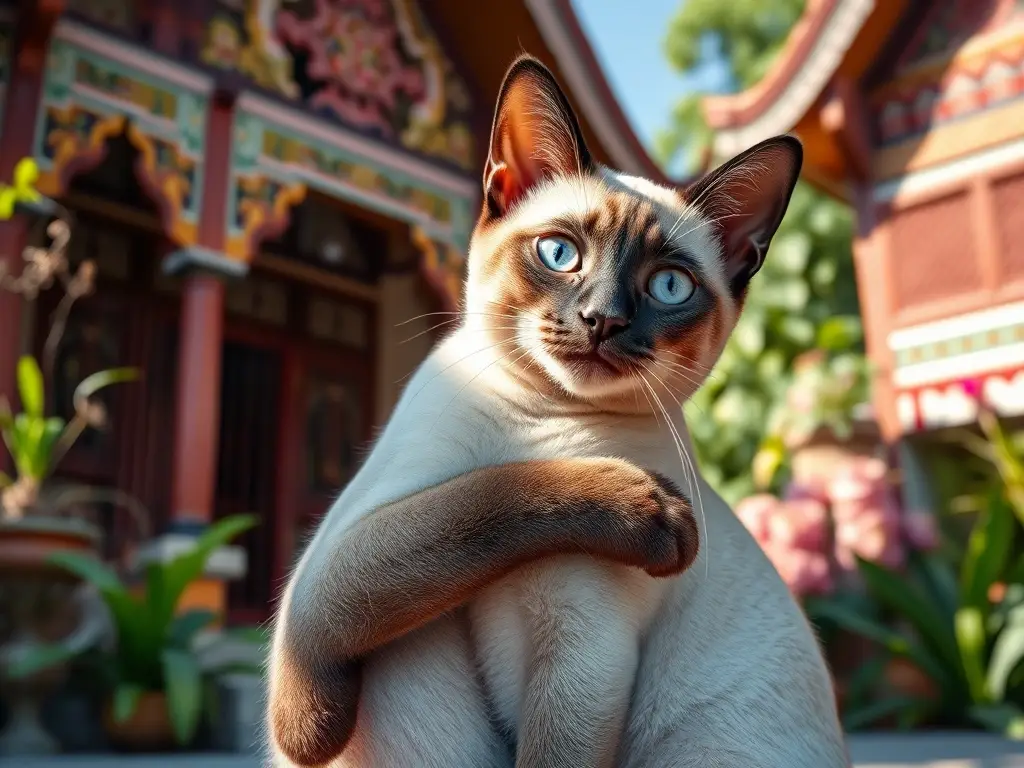Una obra maestra Siamese majestuosa en un entorno thai