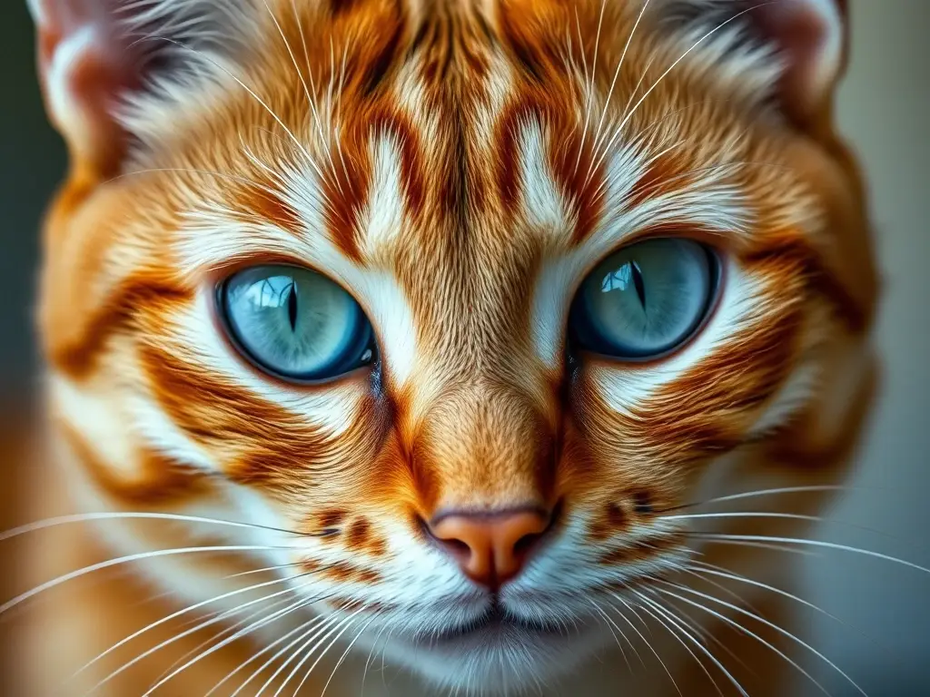 Foto realista de un gato tabby de color jengibre con heterocromía