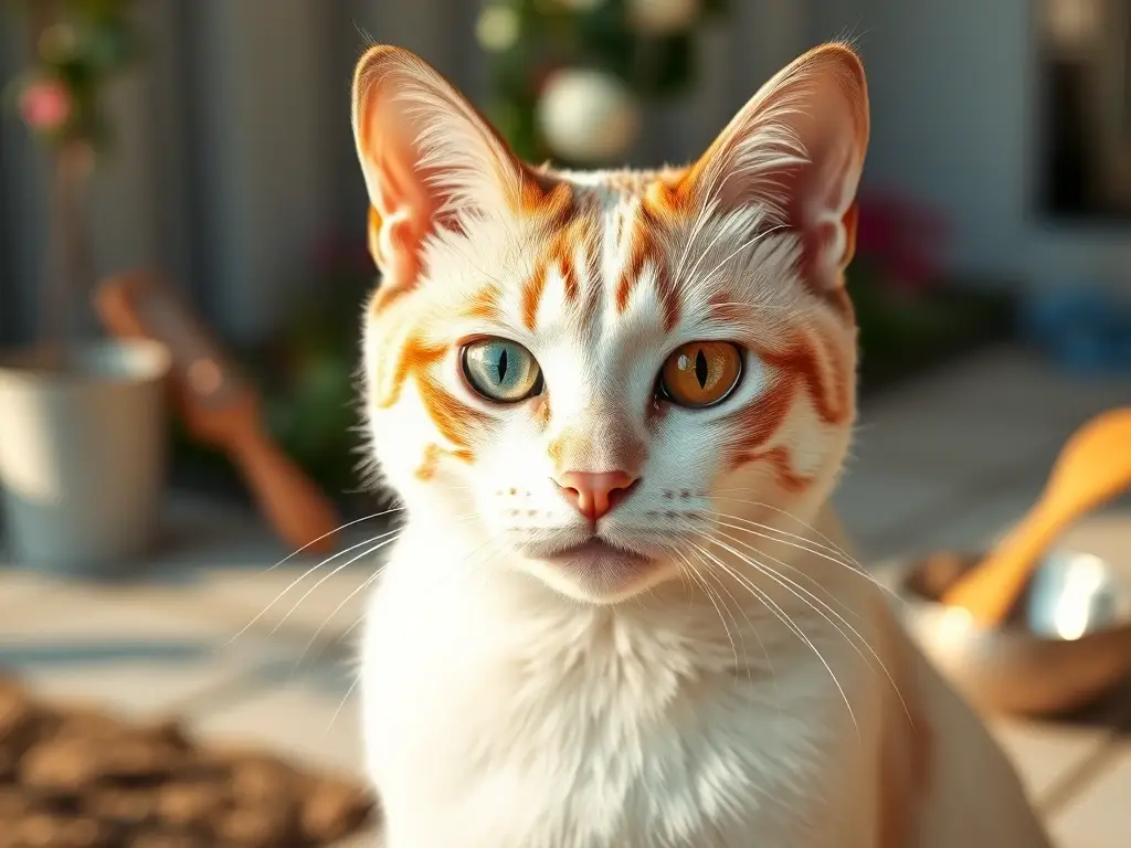 Retrato fotorrealista de gato con heterocromía