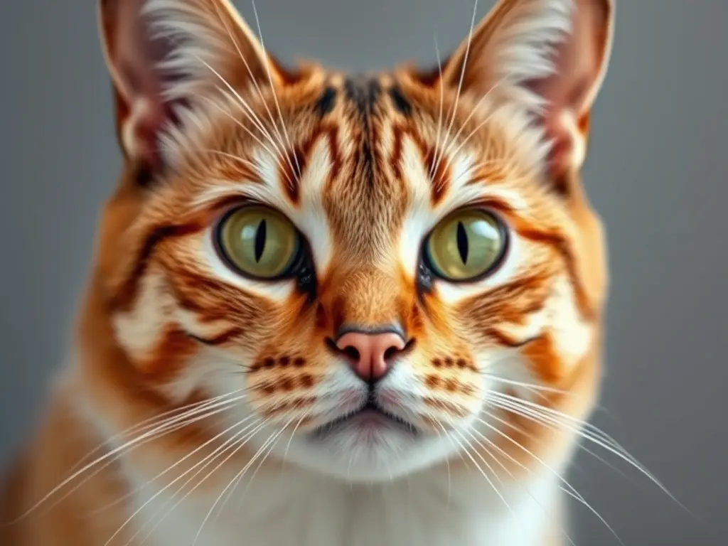 Foto realista de un gato con ojos verdes y anaranjados