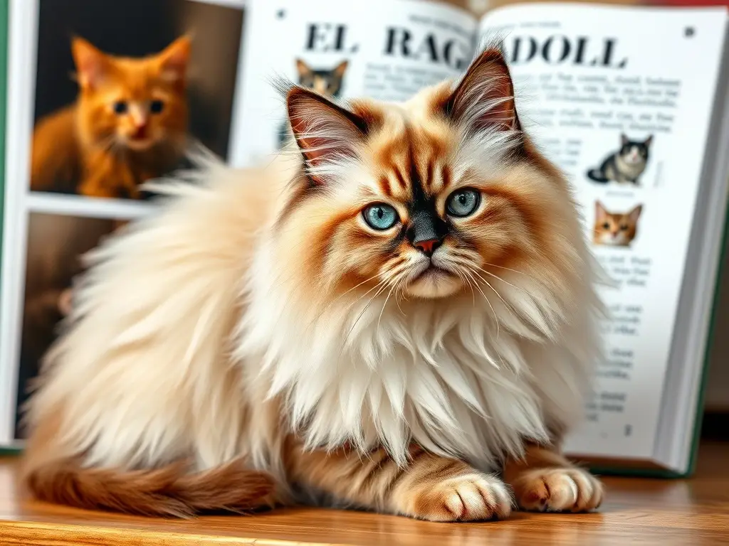 Un cover realista en 8K de un artículo sobre las razas de gatos Ragdoll