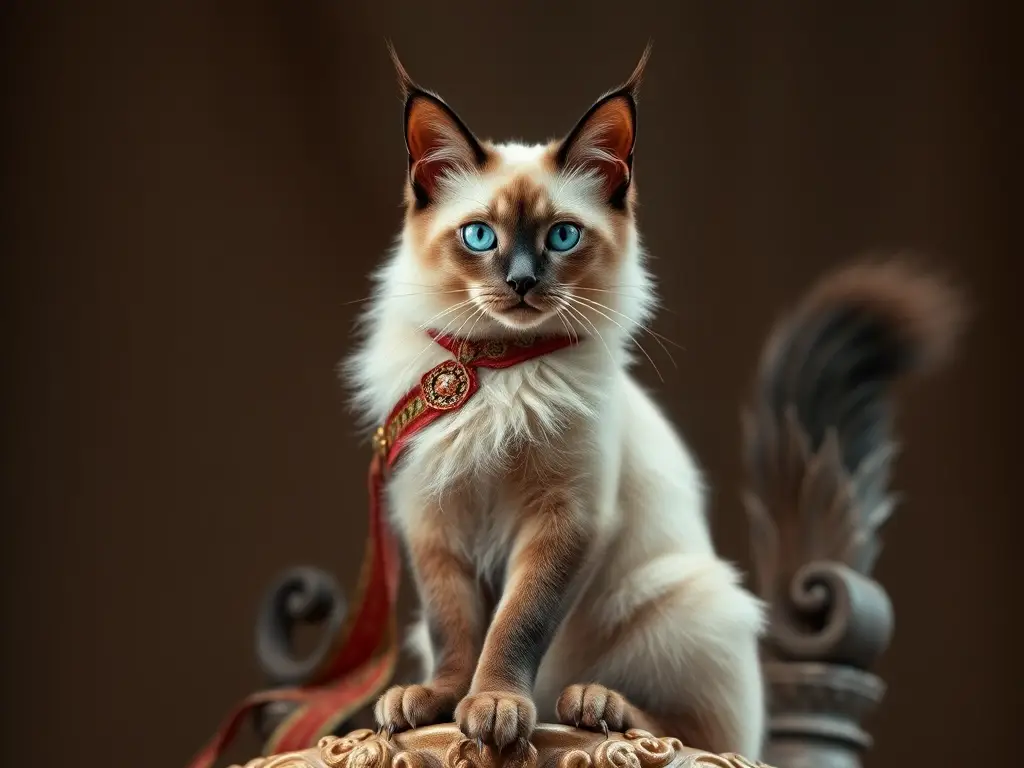 Fotorealistic retrato de un gato siamés majestuoso