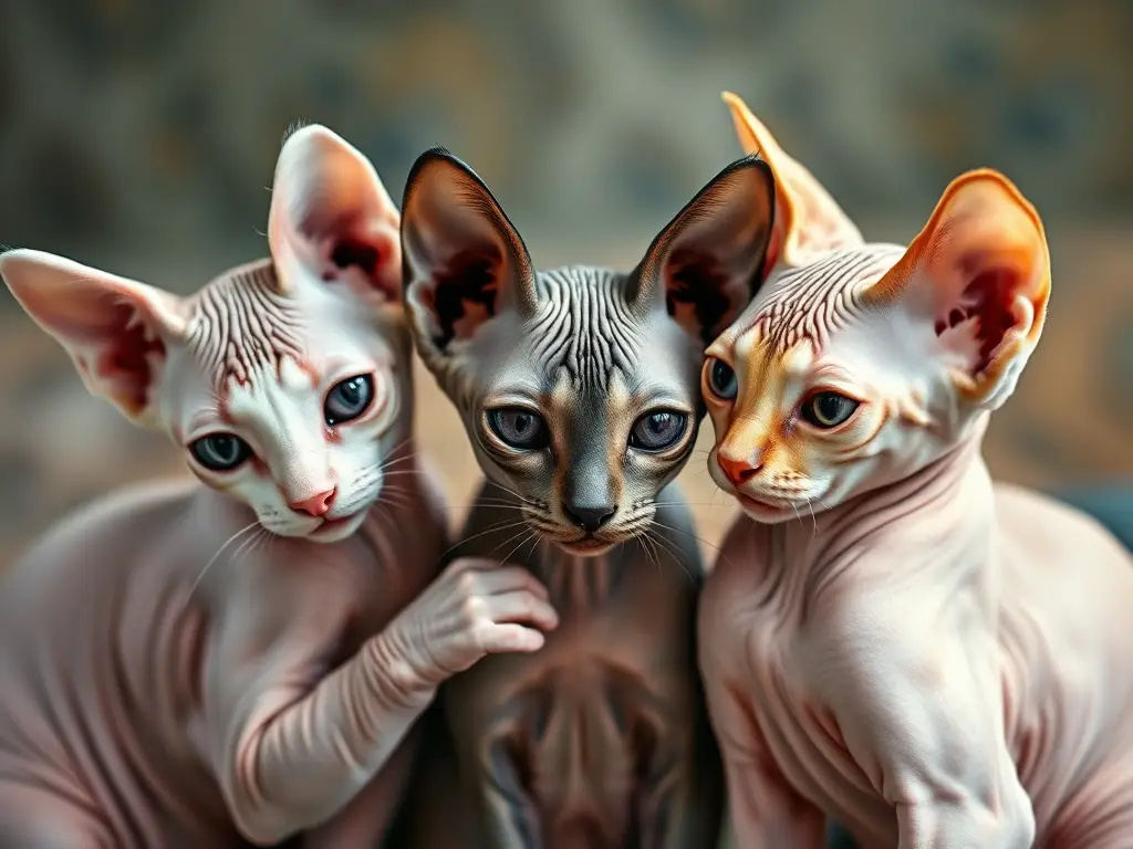 Cats de tres razas, majestuosas, en un entorno casero