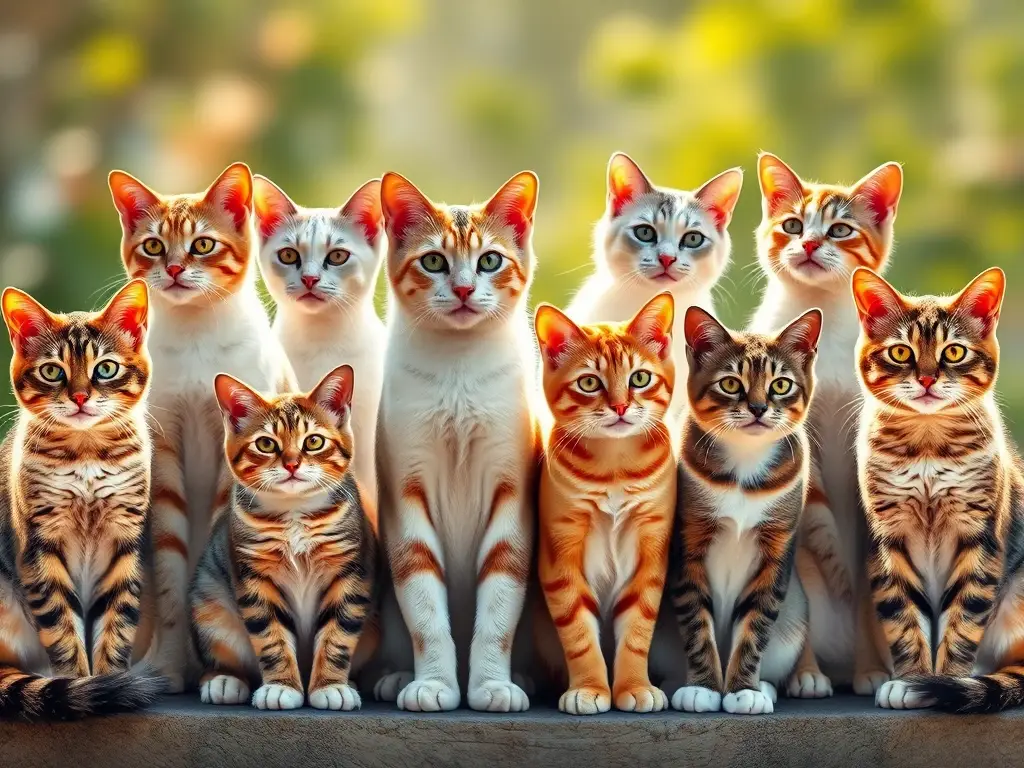 Fotografía realista de diez razas de gatos majestuosas bañadas en luz natural
