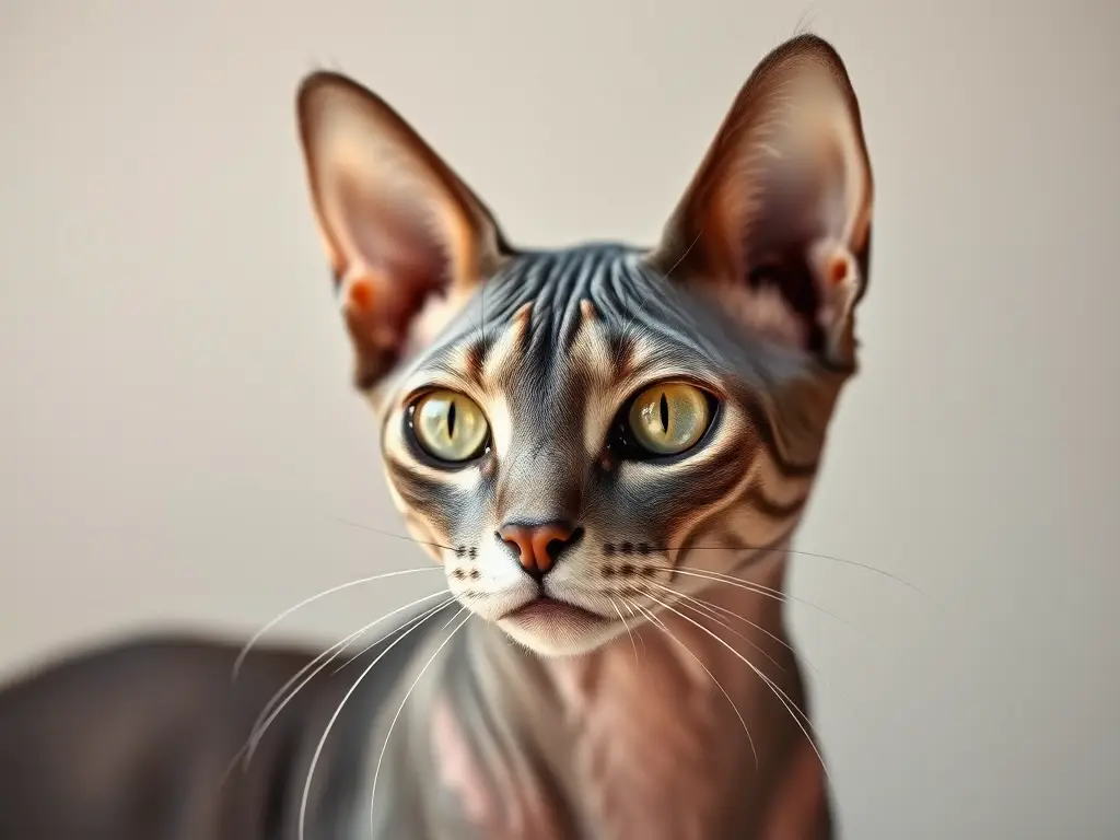 Retrato fotorealista de un gato Lykoi con textura deFur y ojos realistas