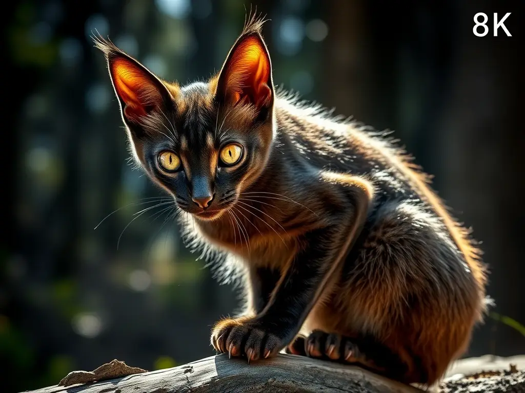 Foto de un gato Lykoi realista, en un bosque