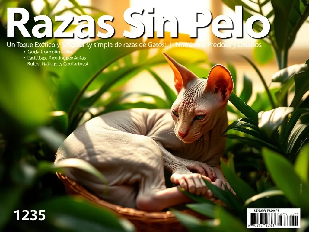 Fotografía realista de un gato sin pelo abrazado por la naturaleza